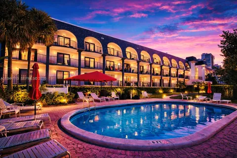 a view of building with outdoor seating