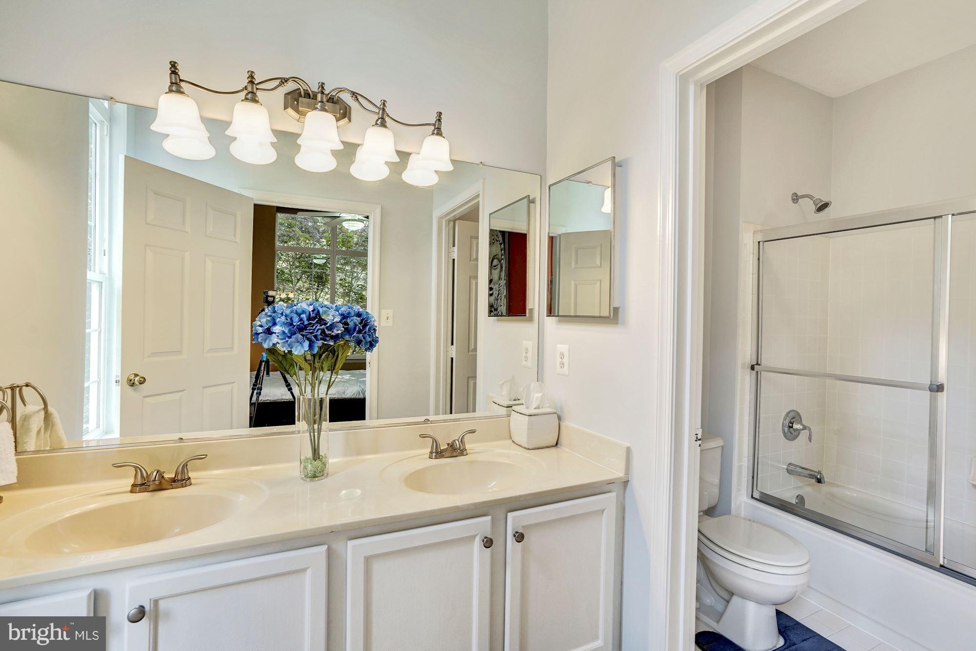 11408 Gate Hill Place, Unit 116 Reston, VA 20194 - Photo 14 of 28 a bathroom with a sink a toilet and a large mirror