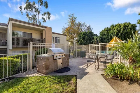 a patio view with a seating space