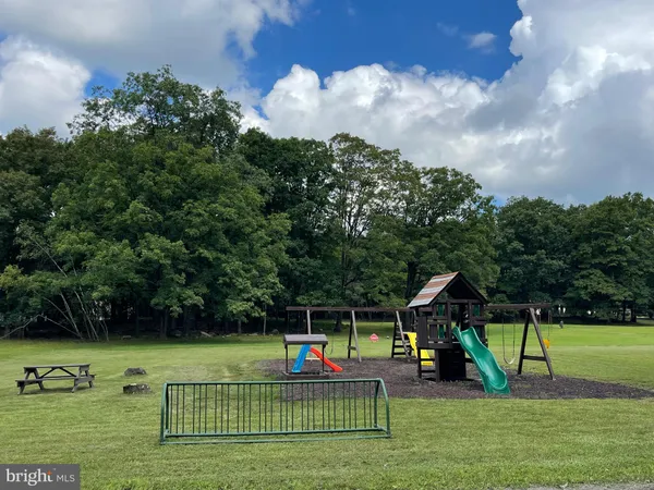 a view of a garden with a slide