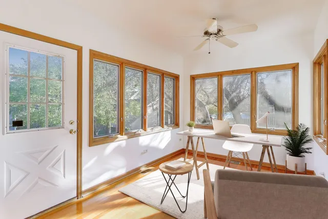 a bedroom with a bed and couch