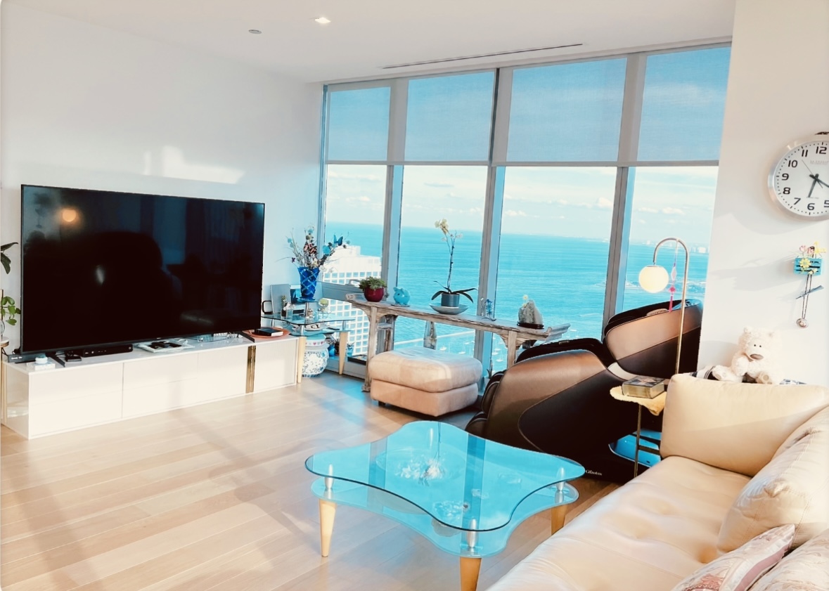 363 East Wacker Drive, Unit 4801 Chicago, IL 60601 - Photo 5 of 36 a living room with furniture and a flat screen tv