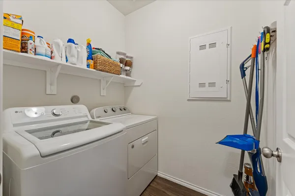 a utility room with dryer and washer