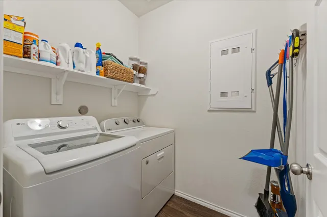 a utility room with dryer and washer