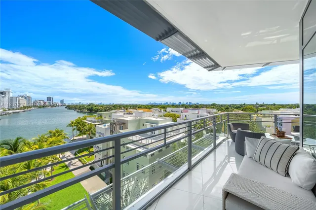 a view of a balcony with city view