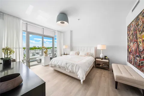 a spacious bedroom with a bed and a large window