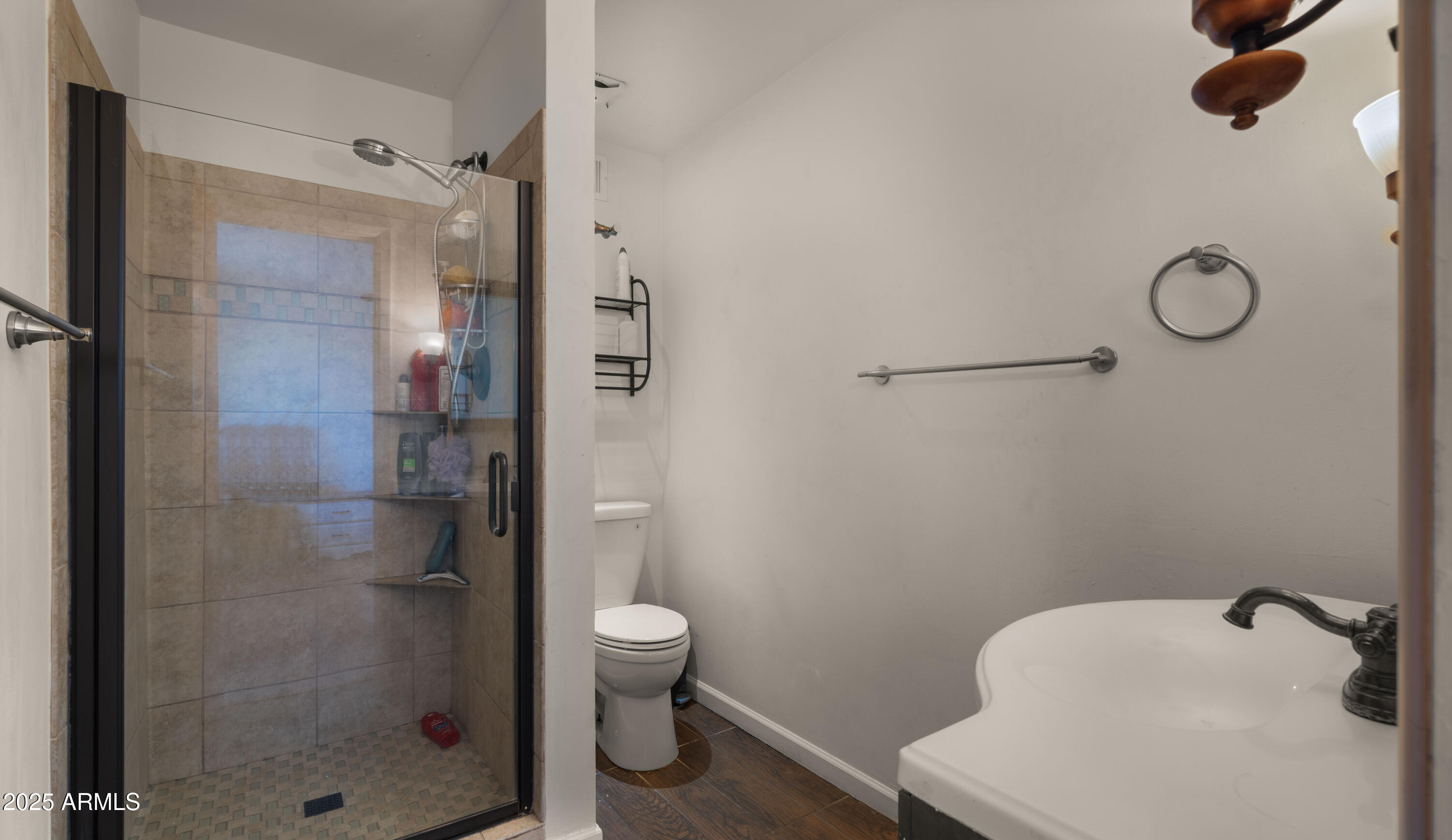 3501 East Coronado Road Phoenix, AZ 85008 - Photo 37 of 57 a bathroom with a shower a toilet and a sink