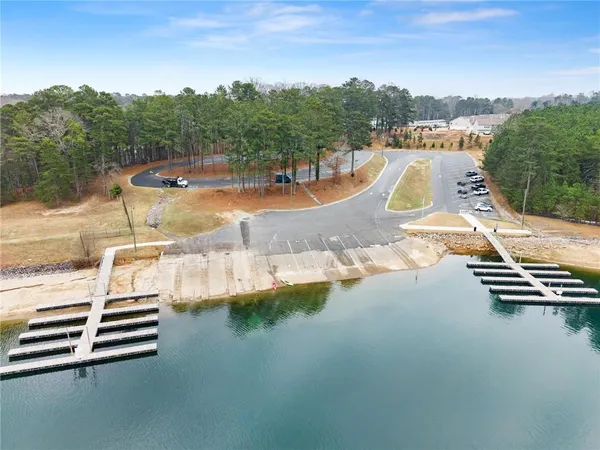 a view of a lake with houses