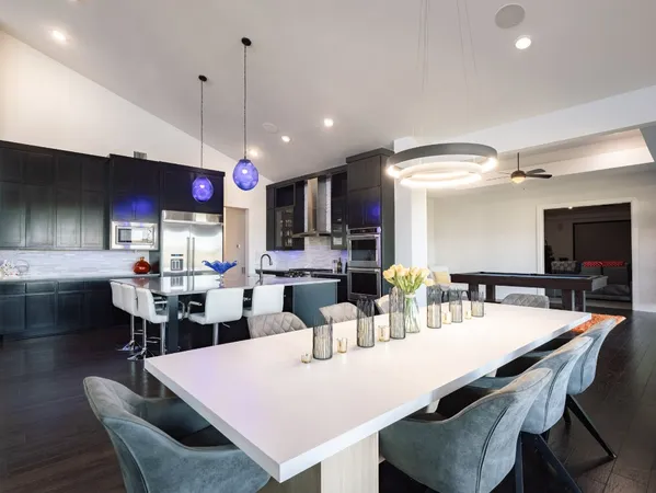 a view of a dining area with furniture