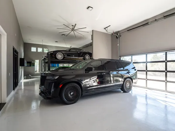 a car parked in a garage