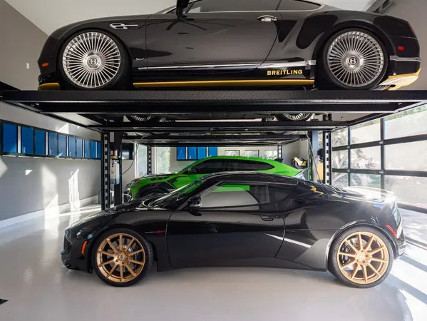 a car and bike parked in a garage