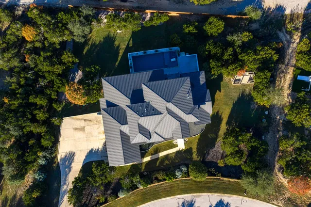 an aerial view of a house