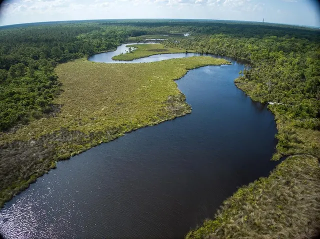 a view of a lake with a yard