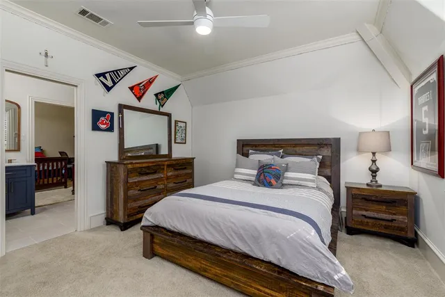 a bedroom with a bed and dresser