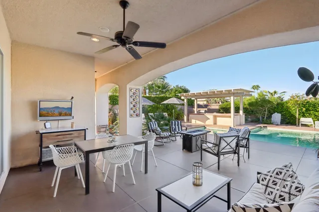 a view of an ocean and a mountain