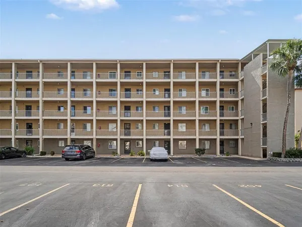 a building with a parking space
