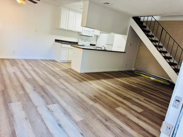 a view of a kitchen from the kitchen