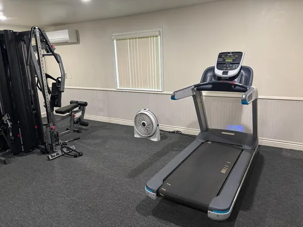 a room with gym equipment