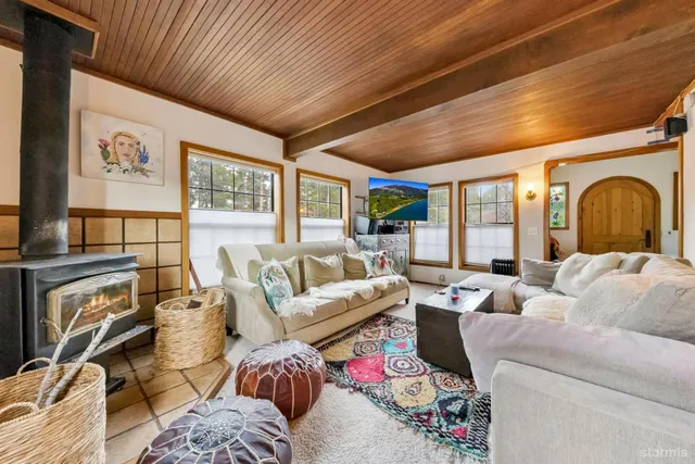 a bed sitting in middle of a building