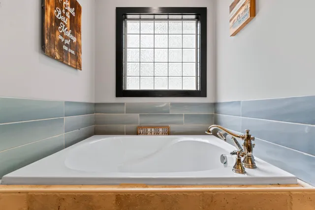 a bathroom with a bathtub