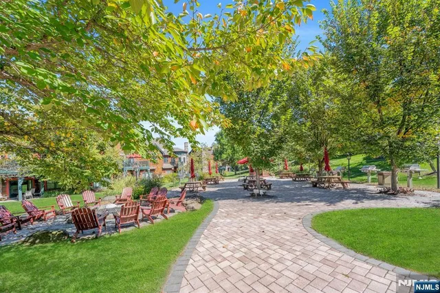 a view of a park with bench and trees