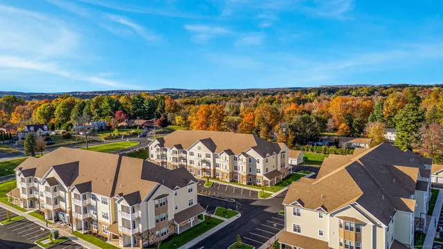 aerial view of a balcony with outdoor seating