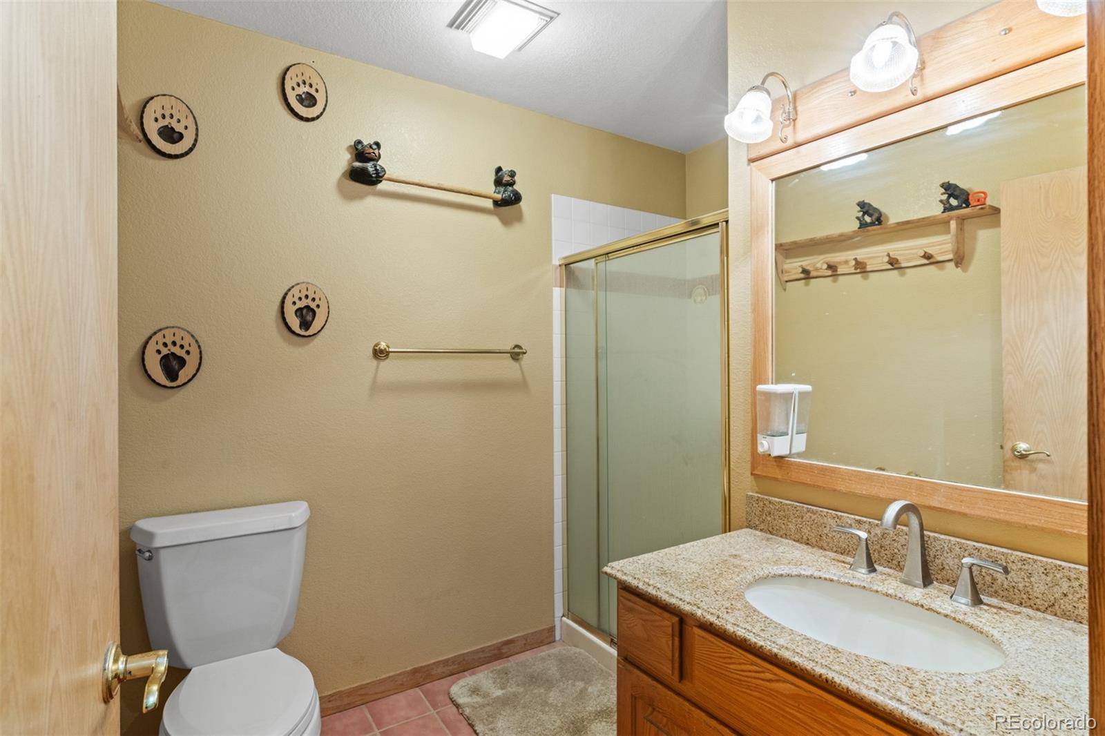 868 Deer Path Road Dillon, CO 80435 - Photo 36 of 50 a bathroom with a granite countertop sink toilet and shower