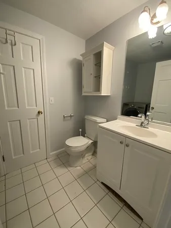 a bathroom with a sink a toilet and a mirror
