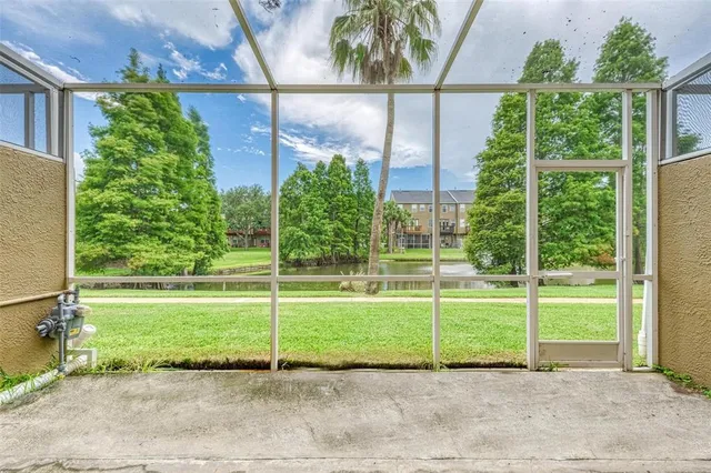 a view of a garden with a slide
