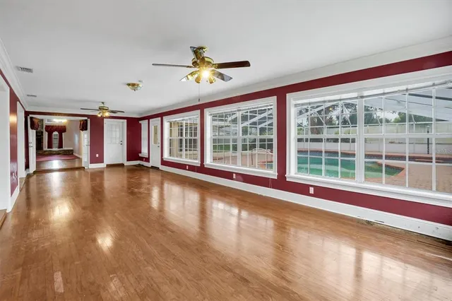 an aerial view of a house with a garden