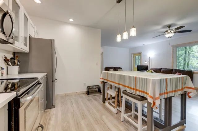 a large white room with a large window