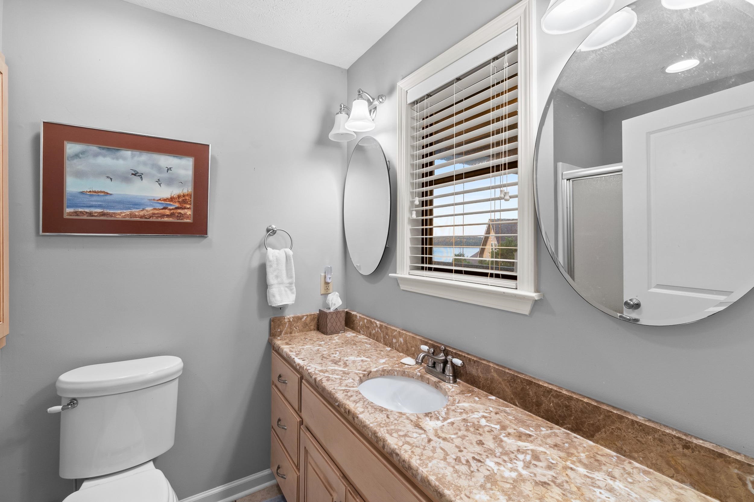 15 Marina Point Circle Iuka, MS 38852 - Photo 12 of 24 a bathroom with a granite countertop toilet a sink and mirror