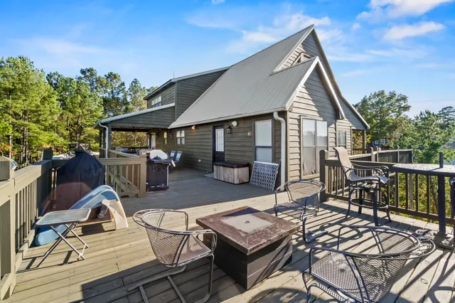 an outdoor space with furniture