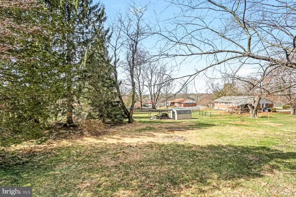 a view of yard with swimming pool and trees