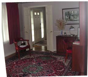 Den to foyer view;note hardwood in den,parquet w/walnut inlay in foyer.
