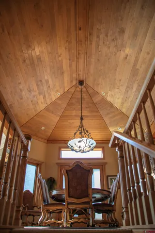a view of a hall with furniture