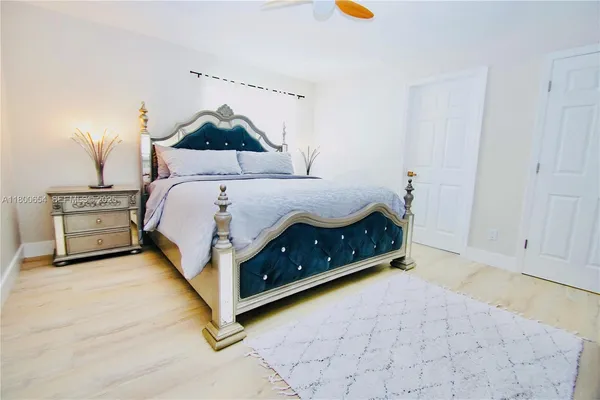 a spacious bedroom with a bed and window