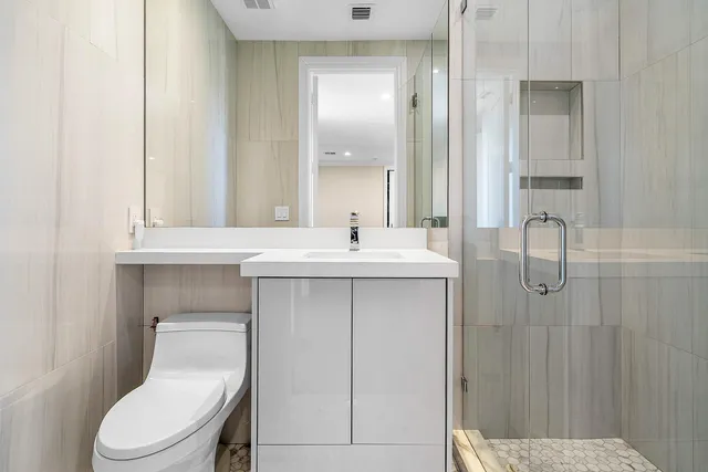 a view of a lake with a city