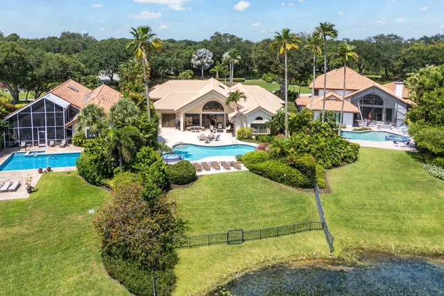 a view of a lake with a big yard