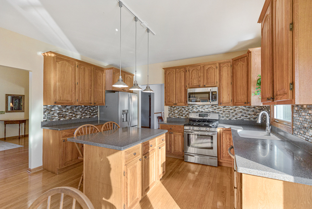14N600 Timber Ridge Drive Elgin, IL 60124 - Photo 14 of 28 a kitchen with stainless steel appliances granite countertop a sink stove and refrigerator
