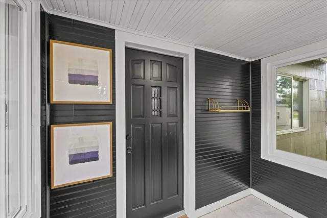 a view of elevator with hallway