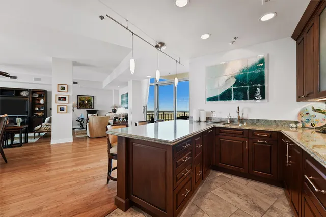 a kitchen with lots of counter top space