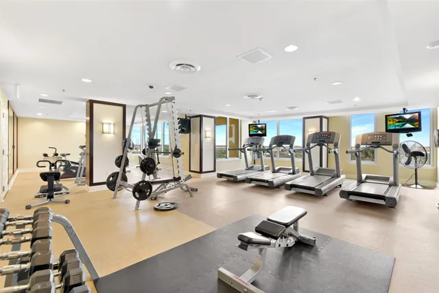 a view of a room with gym equipment