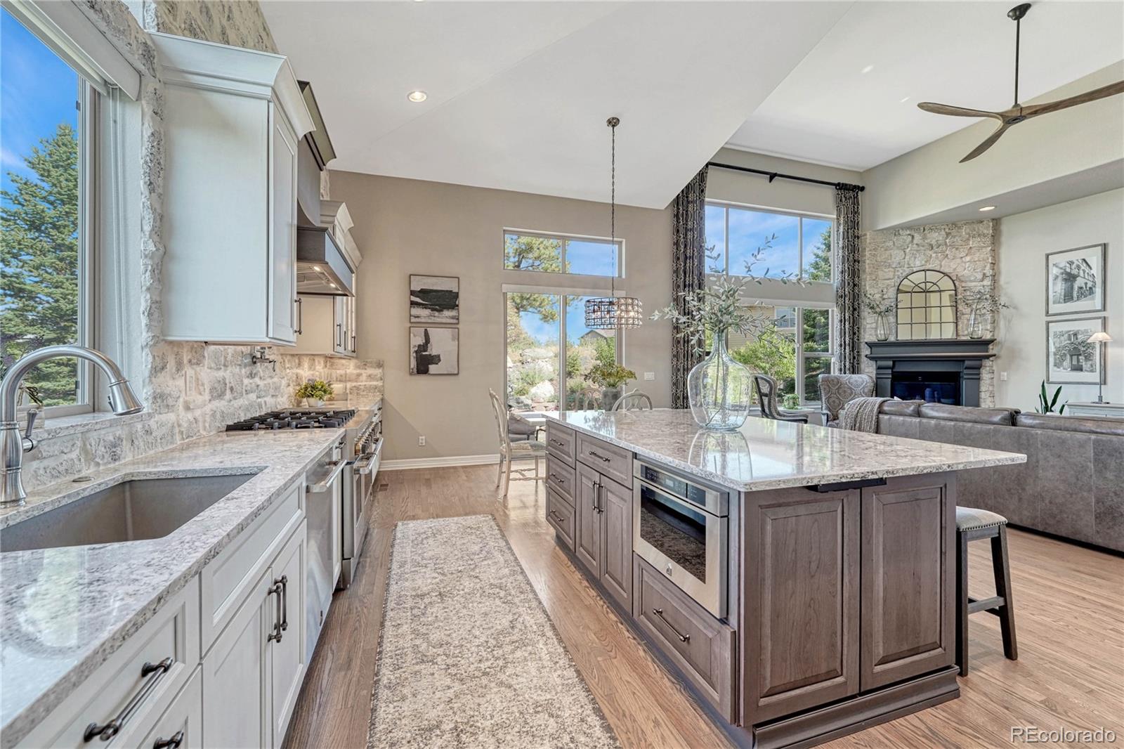 20125 East Shady Ridge Road Parker, CO 80134 - Photo 4 of 40 a kitchen with granite countertop counter space a sink stainless steel appliances and windows