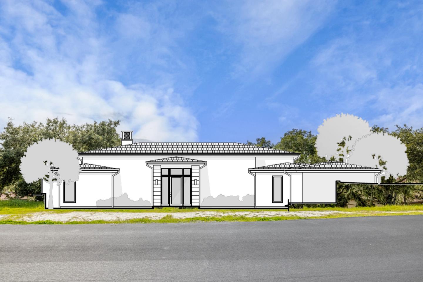 a front view of a house with a garden and yard