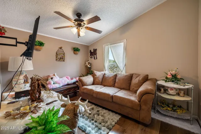 a living room with lots of furniture and a chandelier