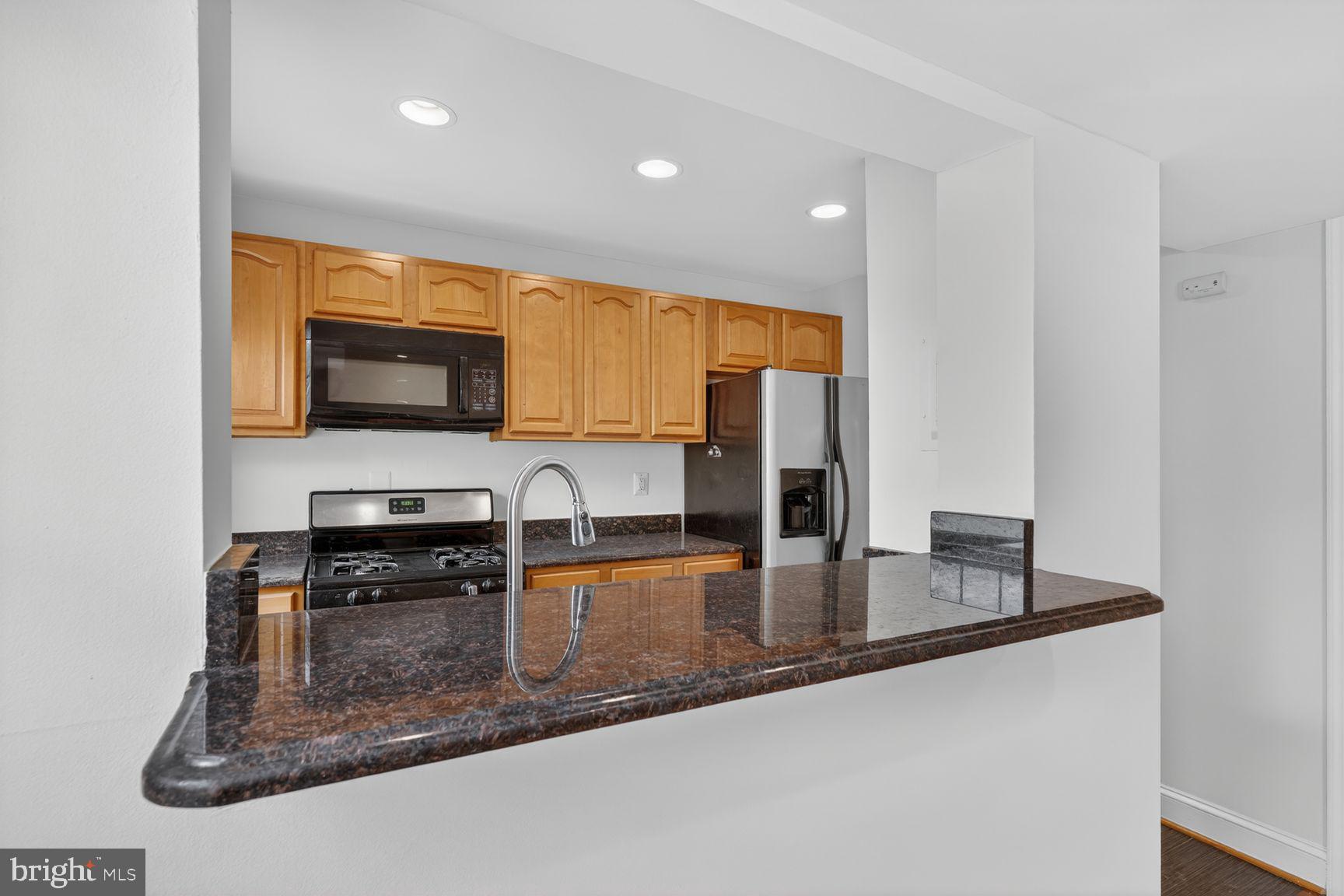 3868 9th Street Southeast, Unit 301 Washington, DC 20032 - Photo 5 of 16 a kitchen with stainless steel appliances granite countertop a sink a stove and a microwave