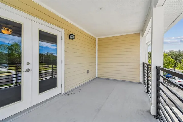 a view of a terrace with city view