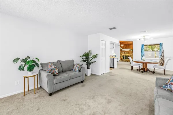 a living room with furniture and potted plant