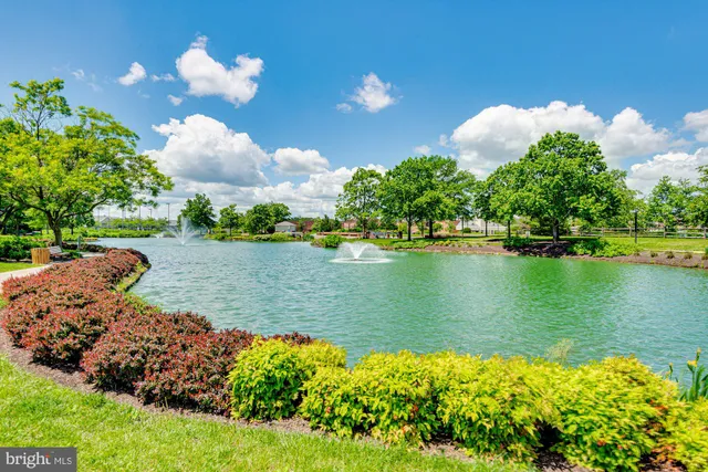 a view of a lake with houses in the back